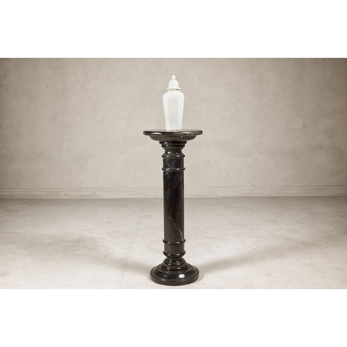 Vintage Black Marble Column Pedestal with White Veining and Stepped Base-17. Asian & Chinese Furniture, Art, Antiques, Vintage Home Décor for sale at FEA Home