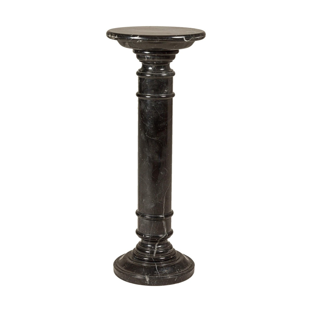 Vintage Black Marble Column Pedestal with White Veining and Stepped Base-18. Asian & Chinese Furniture, Art, Antiques, Vintage Home Décor for sale at FEA Home
