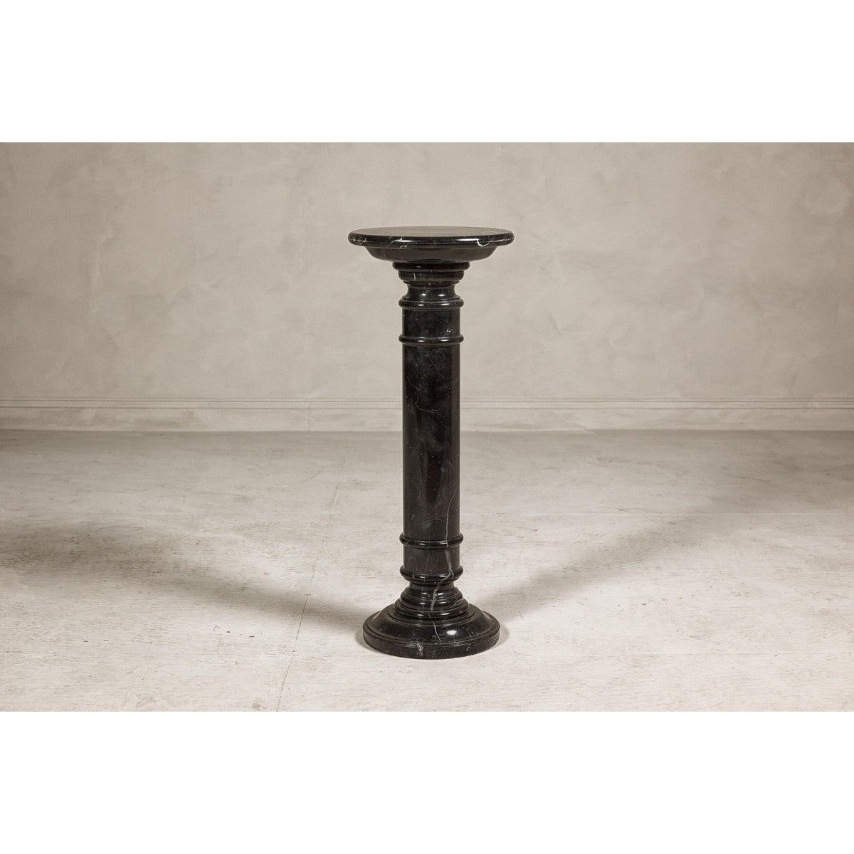 Vintage Black Marble Column Pedestal with White Veining and Stepped Base-2. Asian & Chinese Furniture, Art, Antiques, Vintage Home Décor for sale at FEA Home