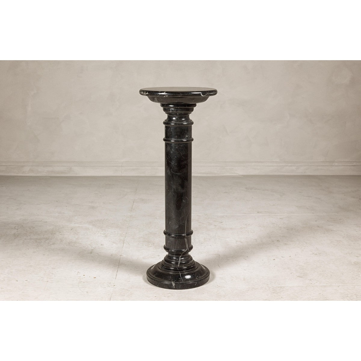 Vintage Black Marble Column Pedestal with White Veining and Stepped Base-4. Asian & Chinese Furniture, Art, Antiques, Vintage Home Décor for sale at FEA Home