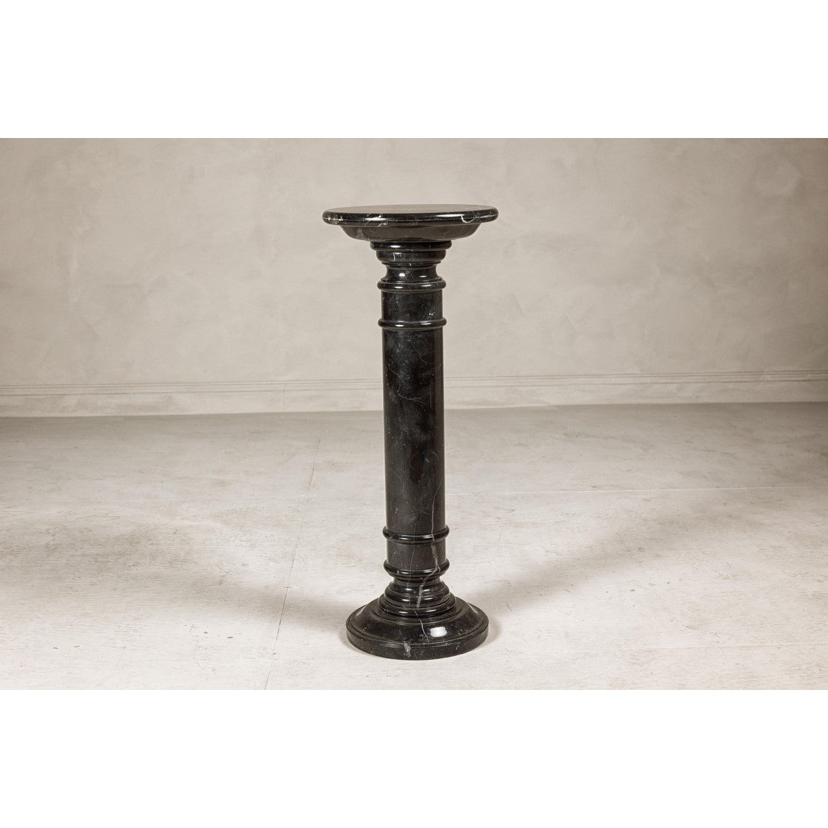 Vintage Black Marble Column Pedestal with White Veining and Stepped Base-7. Asian & Chinese Furniture, Art, Antiques, Vintage Home Décor for sale at FEA Home