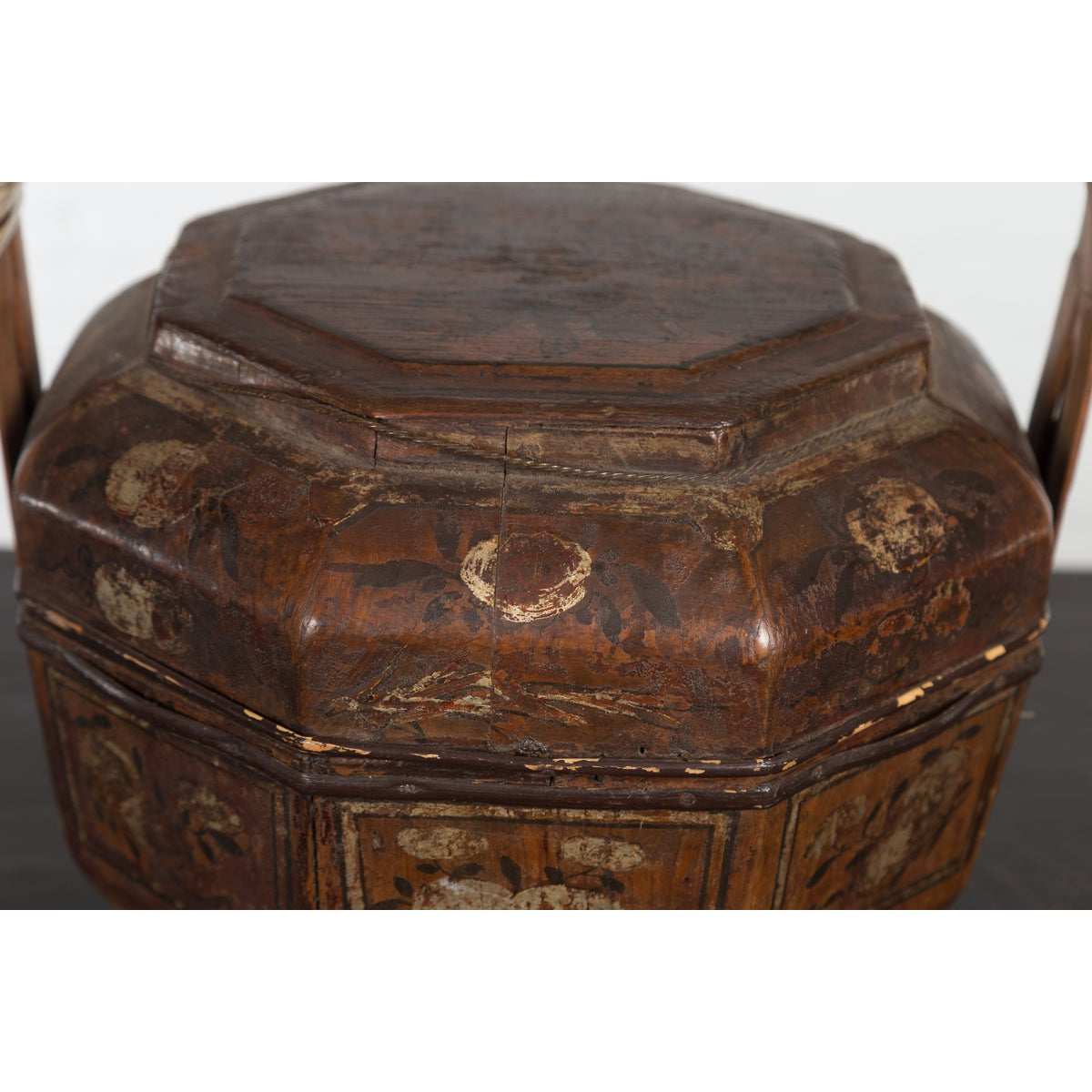 Chinese Antique Lacquered Gift Delivering Basket with Hand Painted Floral Décor-14. Asian & Chinese Furniture, Art, Antiques, Vintage Home Décor for sale at FEA Home