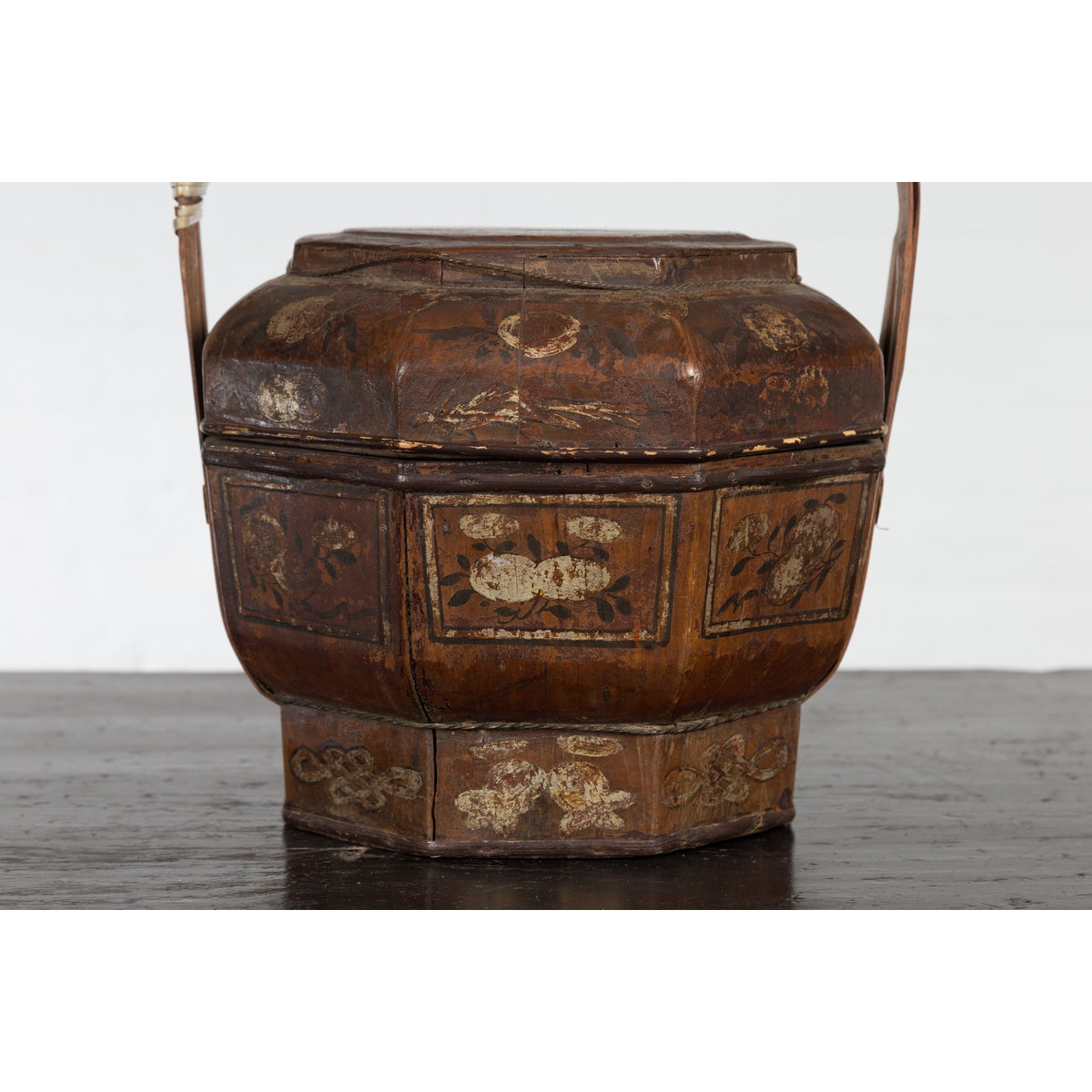 Chinese Antique Lacquered Gift Delivering Basket with Hand Painted Floral Décor-15. Asian & Chinese Furniture, Art, Antiques, Vintage Home Décor for sale at FEA Home