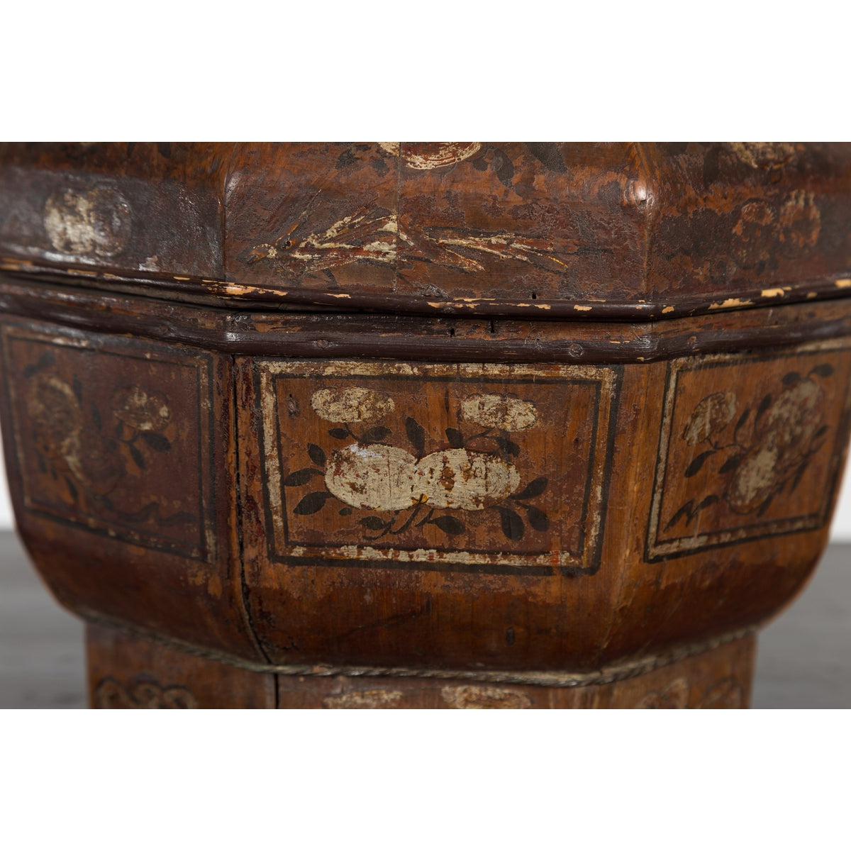 Chinese Antique Lacquered Gift Delivering Basket with Hand Painted Floral Décor-16. Asian & Chinese Furniture, Art, Antiques, Vintage Home Décor for sale at FEA Home