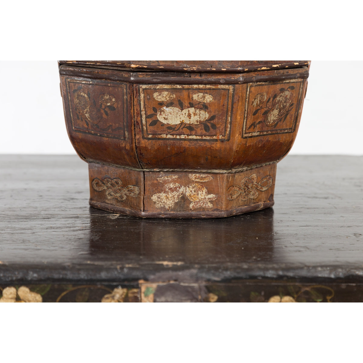 Chinese Antique Lacquered Gift Delivering Basket with Hand Painted Floral Décor-17. Asian & Chinese Furniture, Art, Antiques, Vintage Home Décor for sale at FEA Home
