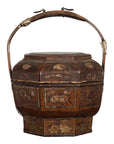 Chinese Antique Lacquered Gift Delivering Basket with Hand Painted Floral Décor-1. Asian & Chinese Furniture, Art, Antiques, Vintage Home Décor for sale at FEA Home