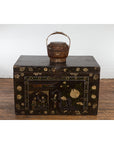 Chinese Antique Lacquered Gift Delivering Basket with Hand Painted Floral Décor-3. Asian & Chinese Furniture, Art, Antiques, Vintage Home Décor for sale at FEA Home