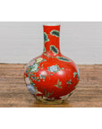 Kendi Style Midcentury Red Porcelain Vase with Hand-Painted Birds and Flowers-10. Asian & Chinese Furniture, Art, Antiques, Vintage Home Décor for sale at FEA Home