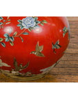 Kendi Style Midcentury Red Porcelain Vase with Hand-Painted Birds and Flowers-11. Asian & Chinese Furniture, Art, Antiques, Vintage Home Décor for sale at FEA Home