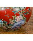 Kendi Style Midcentury Red Porcelain Vase with Hand-Painted Birds and Flowers-13. Asian & Chinese Furniture, Art, Antiques, Vintage Home Décor for sale at FEA Home
