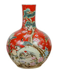 Kendi Style Midcentury Red Porcelain Vase with Hand-Painted Birds and Flowers-16. Asian & Chinese Furniture, Art, Antiques, Vintage Home Décor for sale at FEA Home
