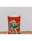 Kendi Style Midcentury Red Porcelain Vase with Hand-Painted Birds and Flowers-4. Asian & Chinese Furniture, Art, Antiques, Vintage Home Décor for sale at FEA Home