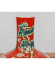 Kendi Style Midcentury Red Porcelain Vase with Hand-Painted Birds and Flowers-5. Asian & Chinese Furniture, Art, Antiques, Vintage Home Décor for sale at FEA Home