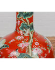 Kendi Style Midcentury Red Porcelain Vase with Hand-Painted Birds and Flowers-6. Asian & Chinese Furniture, Art, Antiques, Vintage Home Décor for sale at FEA Home
