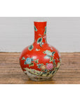 Kendi Style Midcentury Red Porcelain Vase with Hand-Painted Birds and Flowers-9. Asian & Chinese Furniture, Art, Antiques, Vintage Home Décor for sale at FEA Home