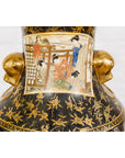 Inspired Black and Gold Vase with Family Scenes and Foo Dog Handles-14. Asian & Chinese Furniture, Art, Antiques, Vintage Home Décor for sale at FEA Home