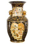 Inspired Black and Gold Vase with Family Scenes and Foo Dog Handles-1. Asian & Chinese Furniture, Art, Antiques, Vintage Home Décor for sale at FEA Home