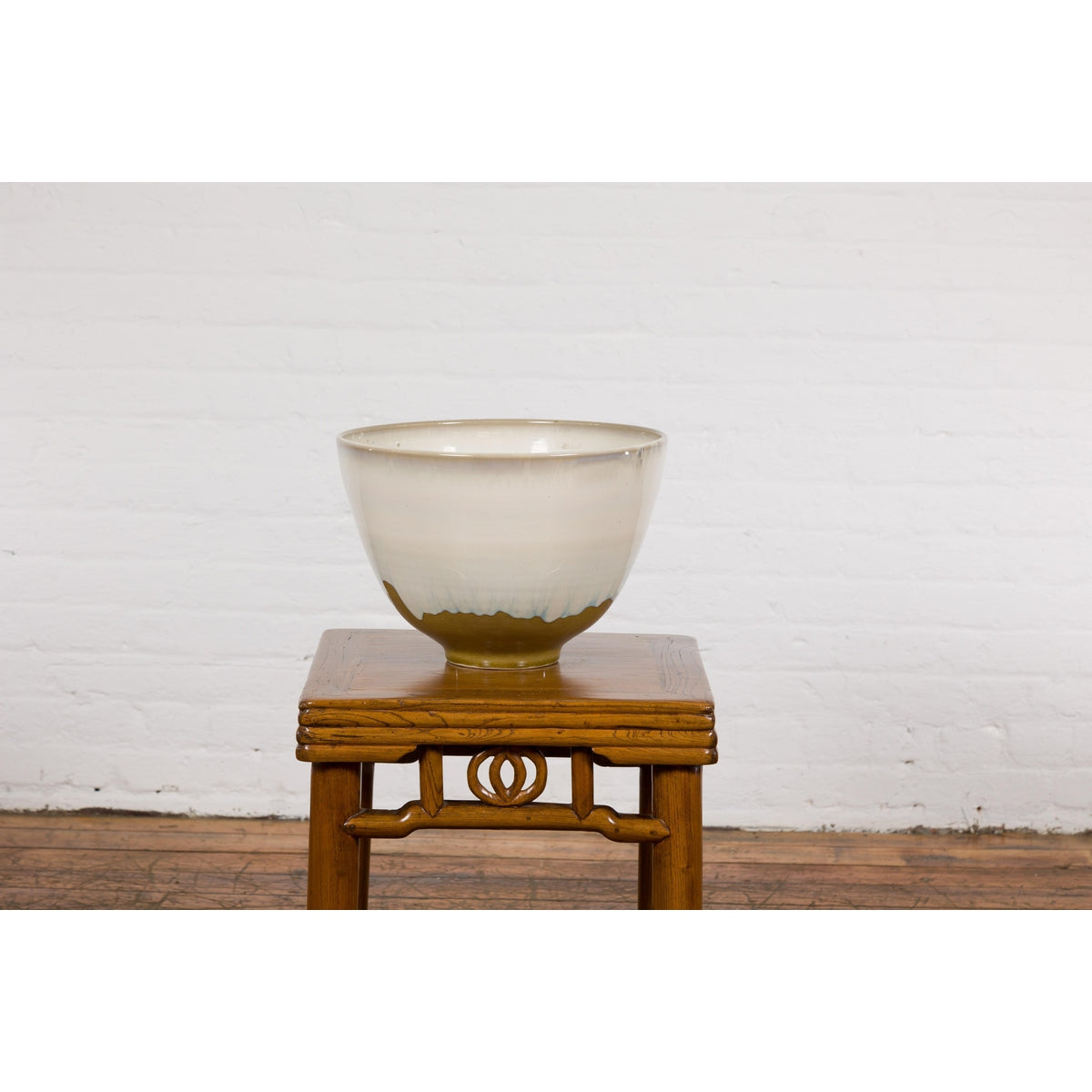 Contemporary White & Brown Glazed Ceramic Bowl-11. Asian & Chinese Furniture, Art, Antiques, Vintage Home Décor for sale at FEA Home