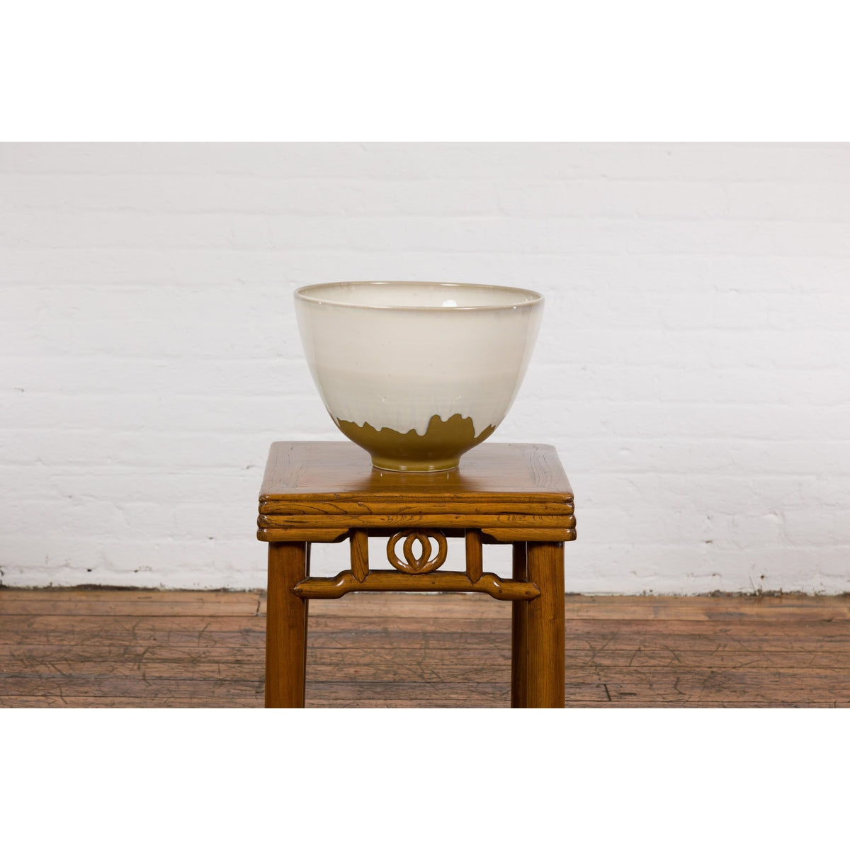 Contemporary White & Brown Glazed Ceramic Bowl-9. Asian & Chinese Furniture, Art, Antiques, Vintage Home Décor for sale at FEA Home