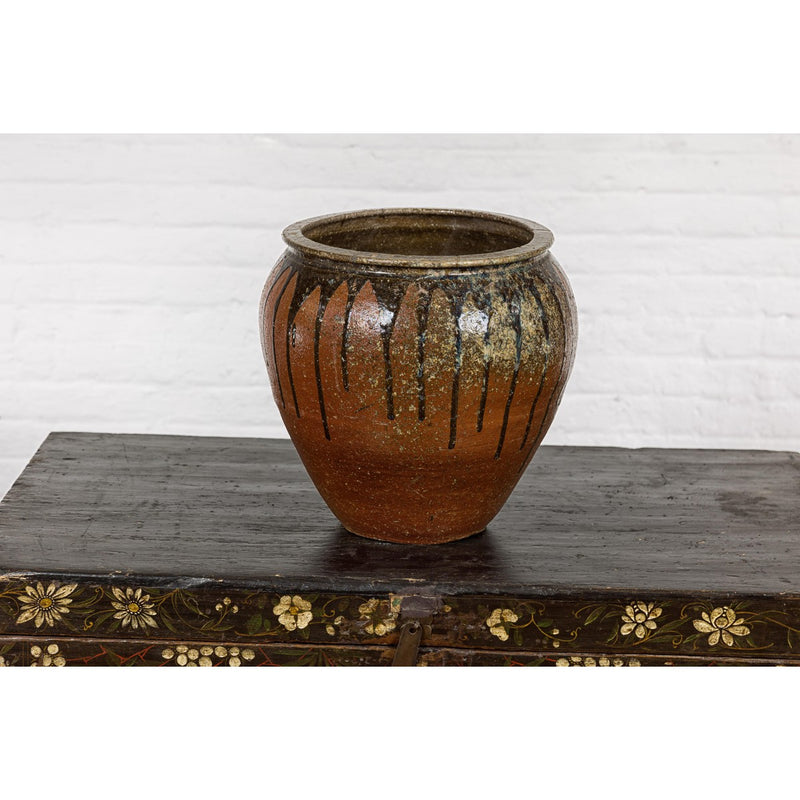 Tamba Ware Brown Glazed Ceramic Salt Pot Planter with Dripping-YNE724-11. Asian & Chinese Furniture, Art, Antiques, Vintage Home Décor for sale at FEA Home