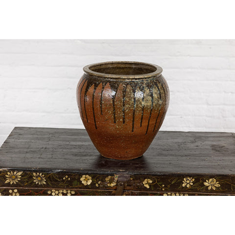 Tamba Ware Brown Glazed Ceramic Salt Pot Planter with Dripping-YNE724-11. Asian & Chinese Furniture, Art, Antiques, Vintage Home Décor for sale at FEA Home