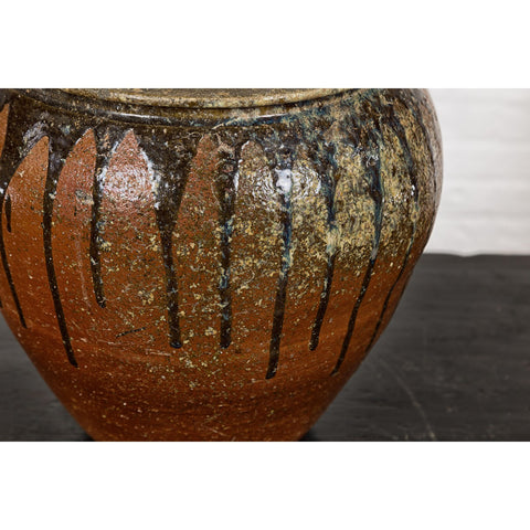 Tamba Ware Brown Glazed Ceramic Salt Pot Planter with Dripping-YNE724-12. Asian & Chinese Furniture, Art, Antiques, Vintage Home Décor for sale at FEA Home