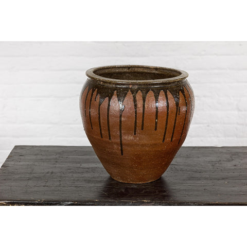 Tamba Ware Brown Glazed Ceramic Salt Pot Planter with Dripping-YNE724-13. Asian & Chinese Furniture, Art, Antiques, Vintage Home Décor for sale at FEA Home