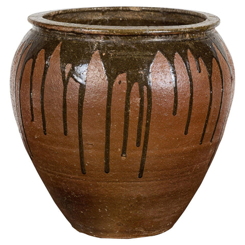 Tamba Ware Brown Glazed Ceramic Salt Pot Planter with Dripping-YNE724-1. Asian & Chinese Furniture, Art, Antiques, Vintage Home Décor for sale at FEA Home