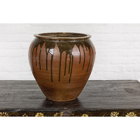 Tamba Ware Brown Glazed Ceramic Salt Pot Planter with Dripping-YNE724-3. Asian & Chinese Furniture, Art, Antiques, Vintage Home Décor for sale at FEA Home