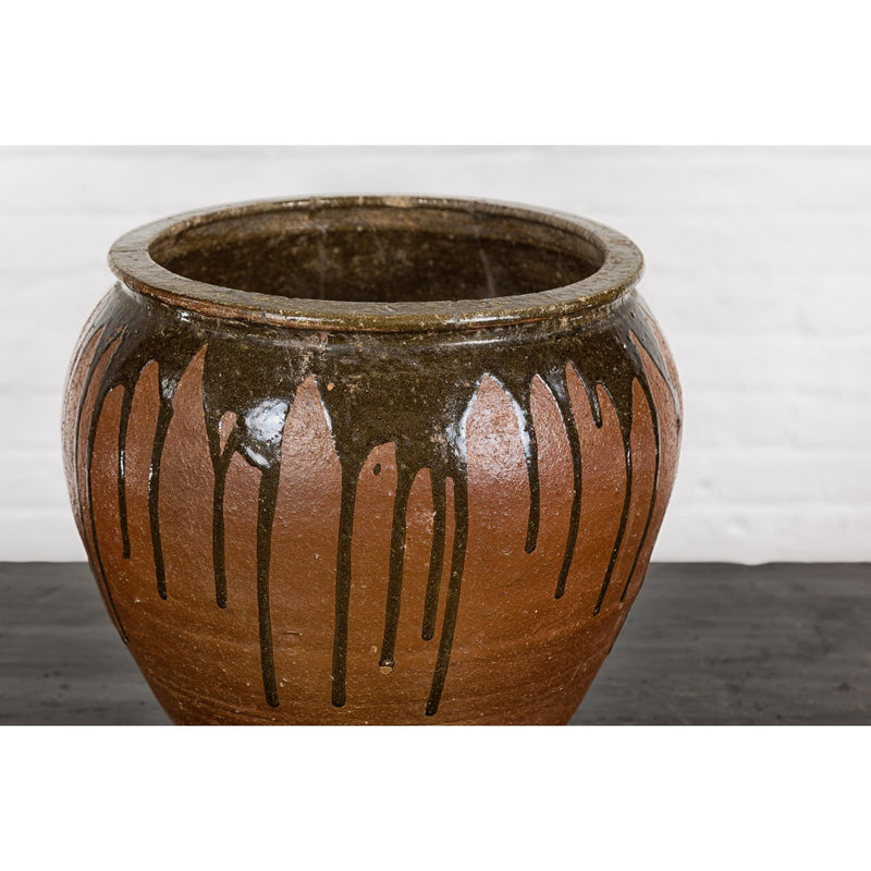 Tamba Ware Brown Glazed Ceramic Salt Pot Planter with Dripping-YNE724-5. Asian & Chinese Furniture, Art, Antiques, Vintage Home Décor for sale at FEA Home