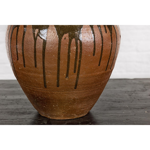 Tamba Ware Brown Glazed Ceramic Salt Pot Planter with Dripping-YNE724-7. Asian & Chinese Furniture, Art, Antiques, Vintage Home Décor for sale at FEA Home
