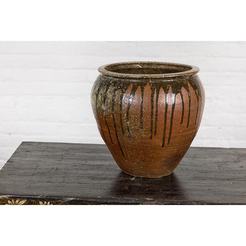 Tamba Ware Brown Glazed Ceramic Salt Pot Planter with Dripping-YNE724-9. Asian & Chinese Furniture, Art, Antiques, Vintage Home Décor for sale at FEA Home