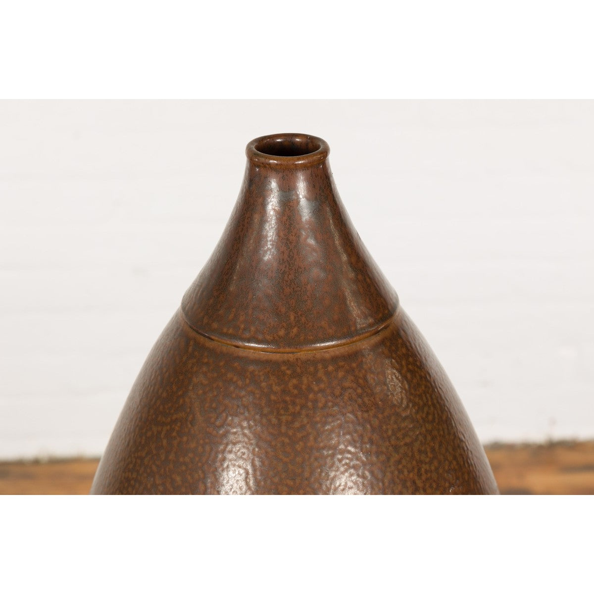 Large Brown Glazed Ceramic Vase with Mottled Finish-4. Asian & Chinese Furniture, Art, Antiques, Vintage Home Décor for sale at FEA Home