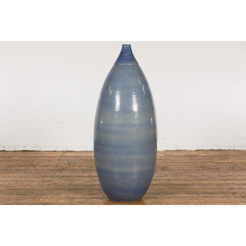Tall Ceramic Blue Glazed Contemporary Vase-YNE791-14. Asian & Chinese Furniture, Art, Antiques, Vintage Home Décor for sale at FEA Home