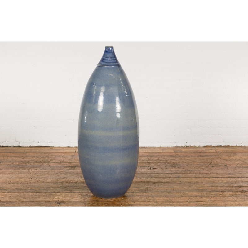 Tall Ceramic Blue Glazed Contemporary Vase-YNE791-16. Asian & Chinese Furniture, Art, Antiques, Vintage Home Décor for sale at FEA Home