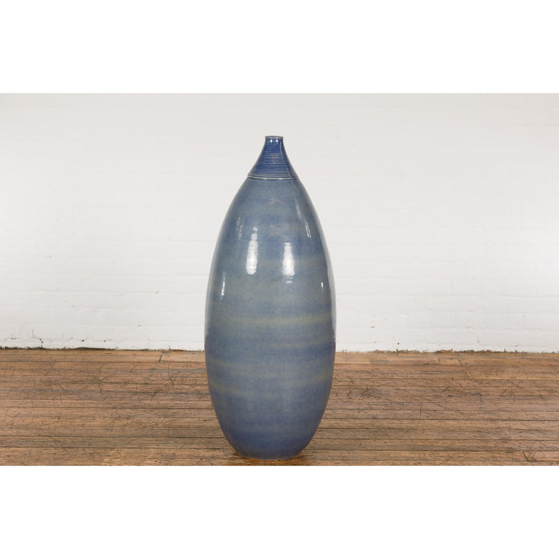 Tall Ceramic Blue Glazed Contemporary Vase-YNE791-2. Asian & Chinese Furniture, Art, Antiques, Vintage Home Décor for sale at FEA Home
