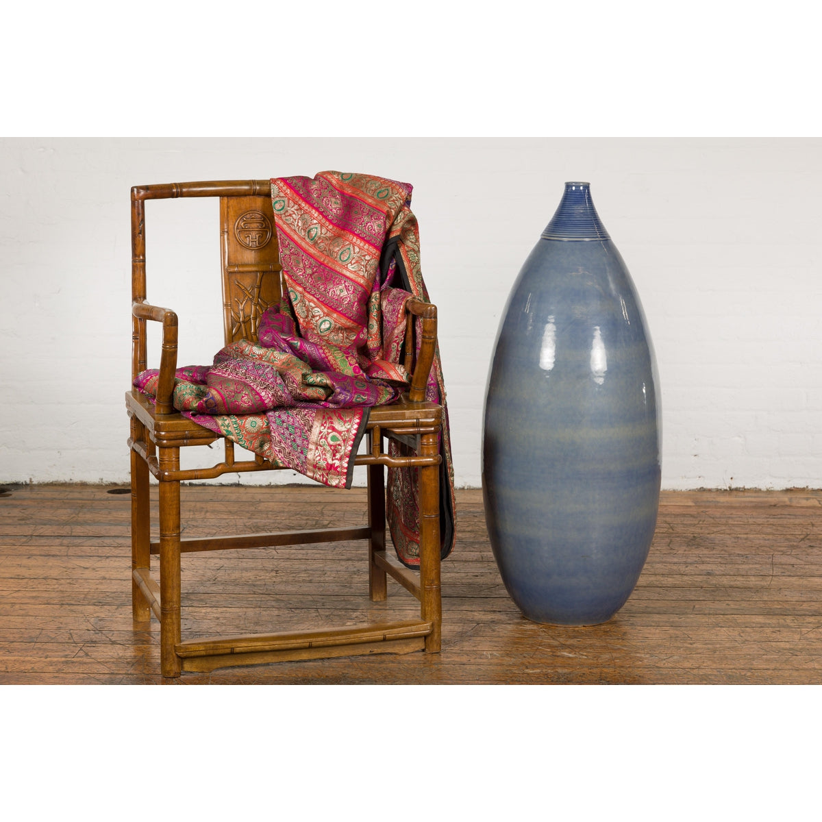 Tall Ceramic Blue Glazed Contemporary Vase-3. Asian & Chinese Furniture, Art, Antiques, Vintage Home Décor for sale at FEA Home