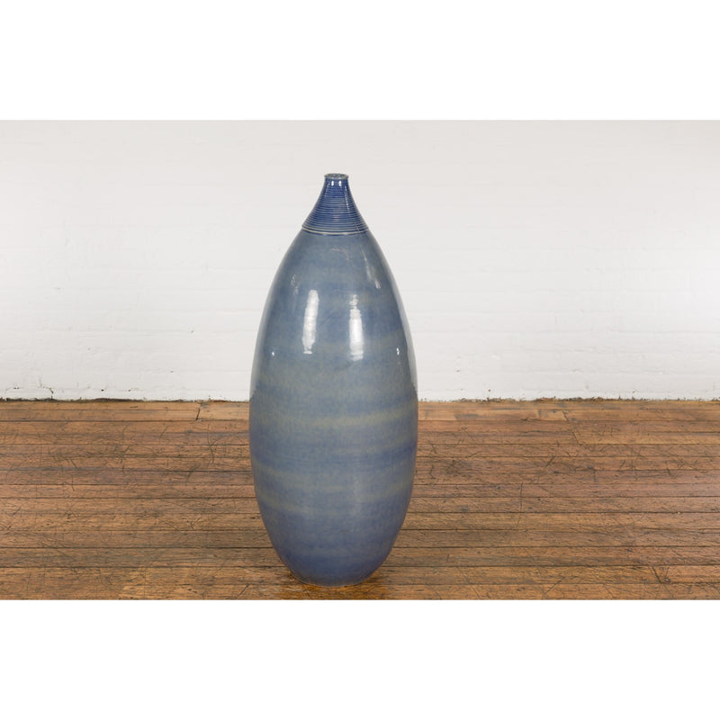 Tall Ceramic Blue Glazed Contemporary Vase-YNE791-4. Asian & Chinese Furniture, Art, Antiques, Vintage Home Décor for sale at FEA Home