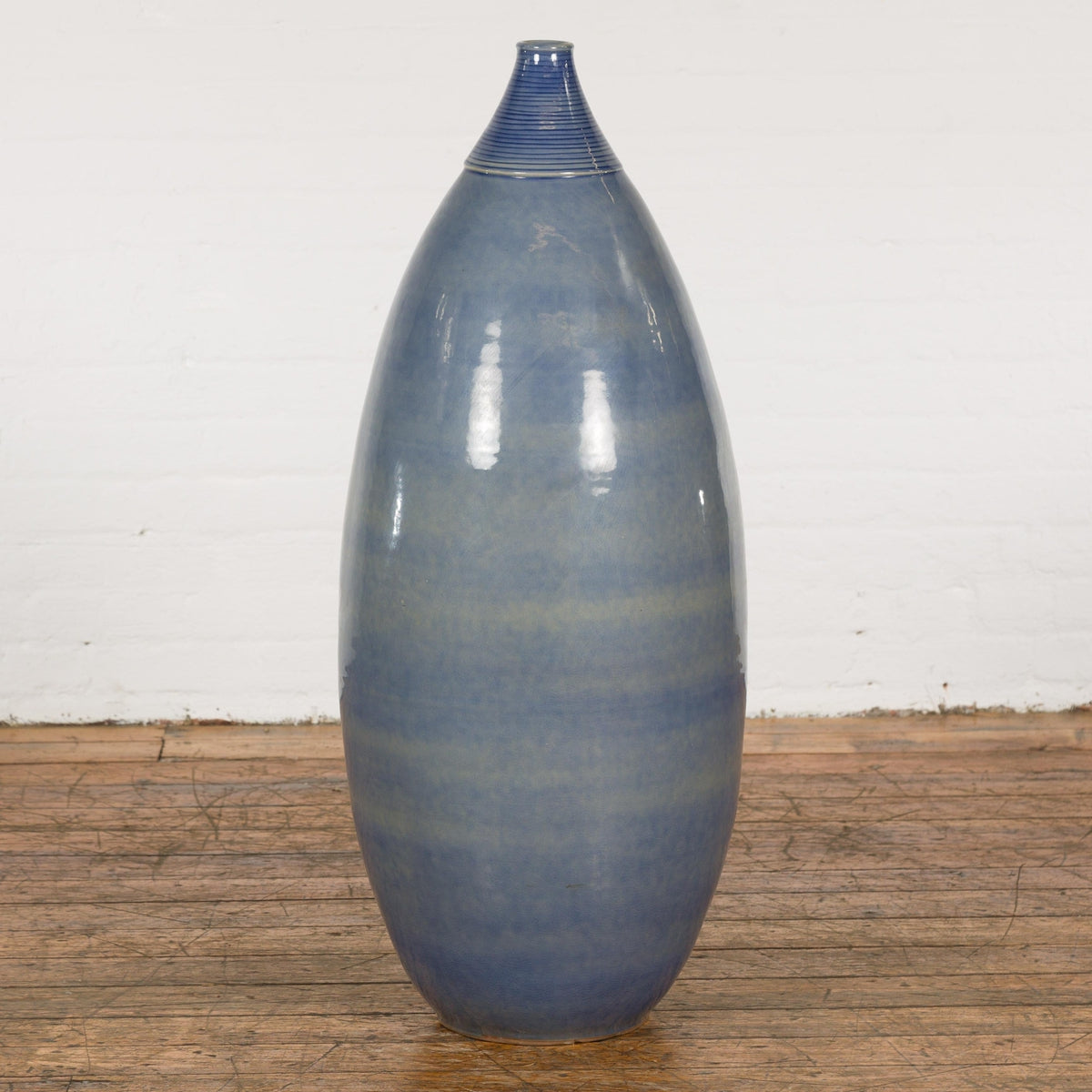 Tall Ceramic Blue Glazed Contemporary Vase-5. Asian & Chinese Furniture, Art, Antiques, Vintage Home Décor for sale at FEA Home