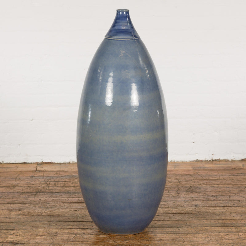 Tall Ceramic Blue Glazed Contemporary Vase-YNE791-5. Asian & Chinese Furniture, Art, Antiques, Vintage Home Décor for sale at FEA Home