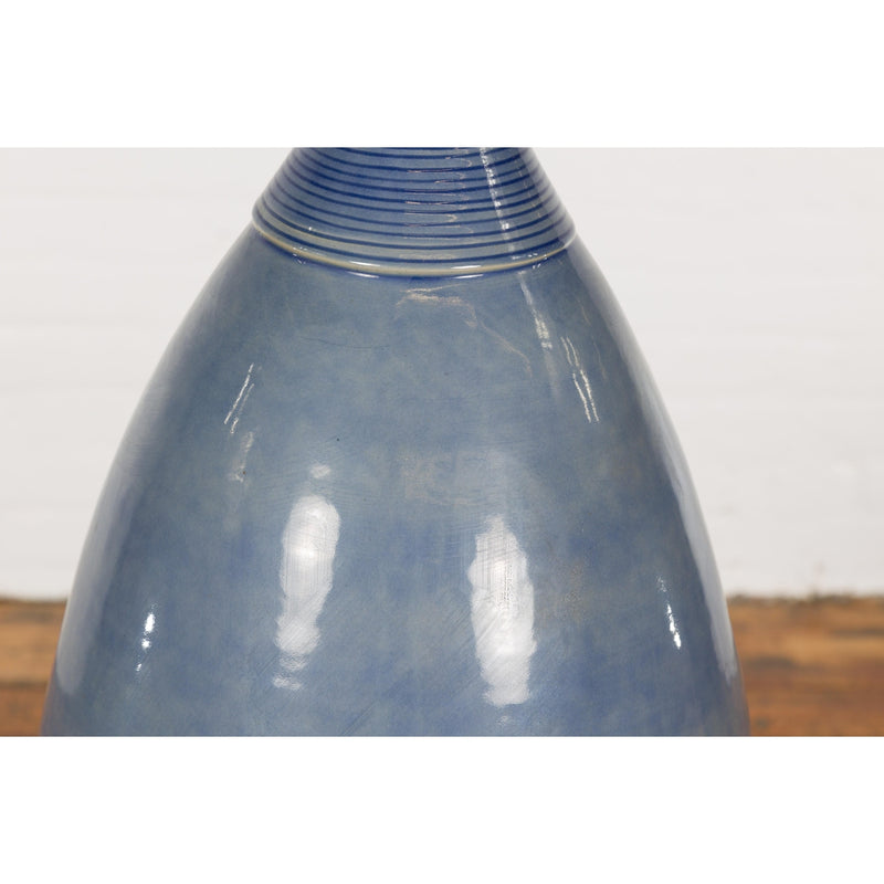 Tall Ceramic Blue Glazed Contemporary Vase-YNE791-8. Asian & Chinese Furniture, Art, Antiques, Vintage Home Décor for sale at FEA Home