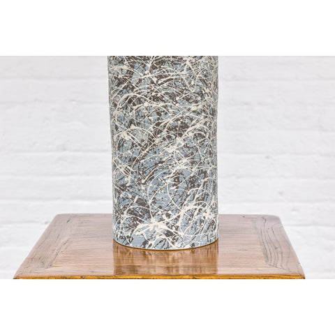 Textured Blue Gray, White, Brown and Black Spattered Ceramic Vase-YNE797-9. Asian & Chinese Furniture, Art, Antiques, Vintage Home Décor for sale at FEA Home