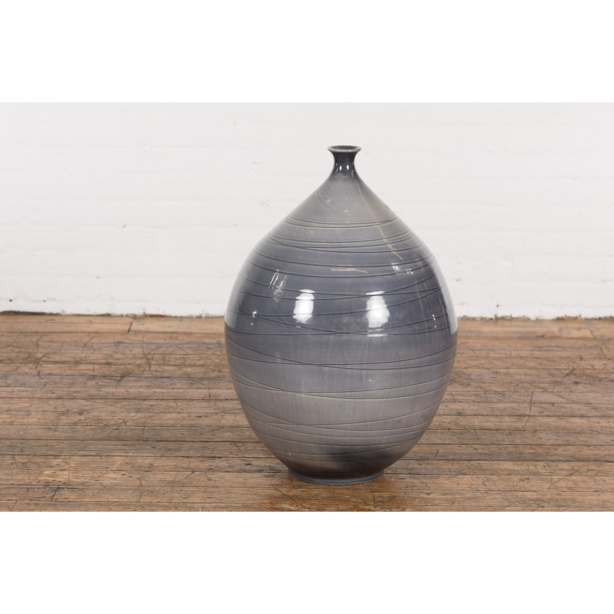 Prem Collection Hand Crafted Artisan Vase with Narrow Mouth and Blue Grey Glaze-10. Asian & Chinese Furniture, Art, Antiques, Vintage Home Décor for sale at FEA Home