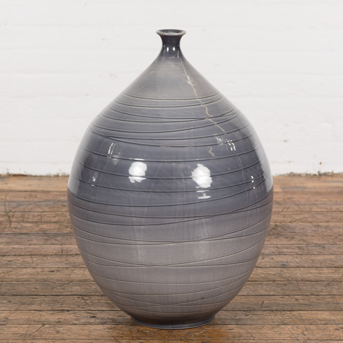 Prem Collection Hand Crafted Artisan Vase with Narrow Mouth and Blue Grey Glaze-12. Asian & Chinese Furniture, Art, Antiques, Vintage Home Décor for sale at FEA Home