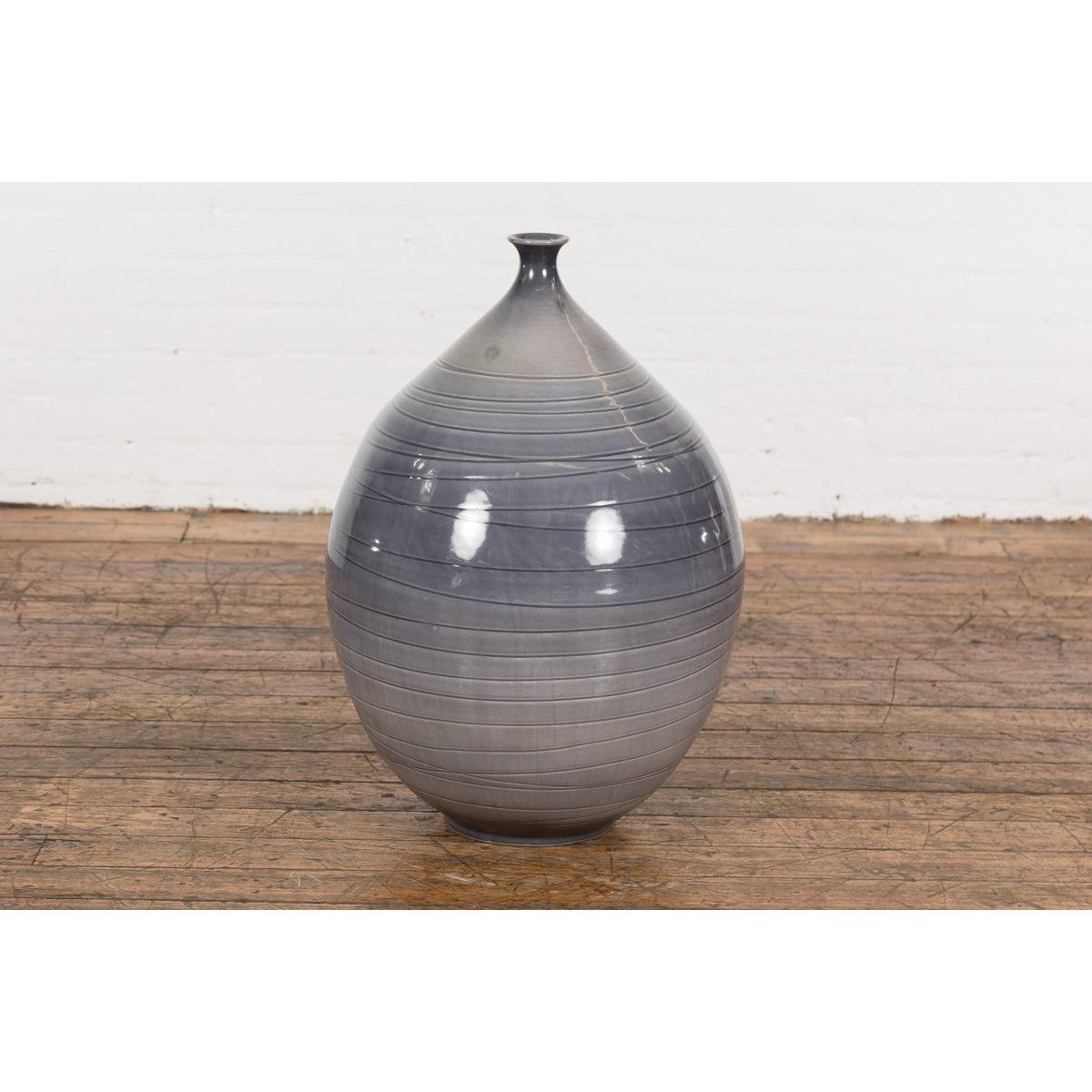 Prem Collection Hand Crafted Artisan Vase with Narrow Mouth and Blue Grey Glaze-13. Asian & Chinese Furniture, Art, Antiques, Vintage Home Décor for sale at FEA Home