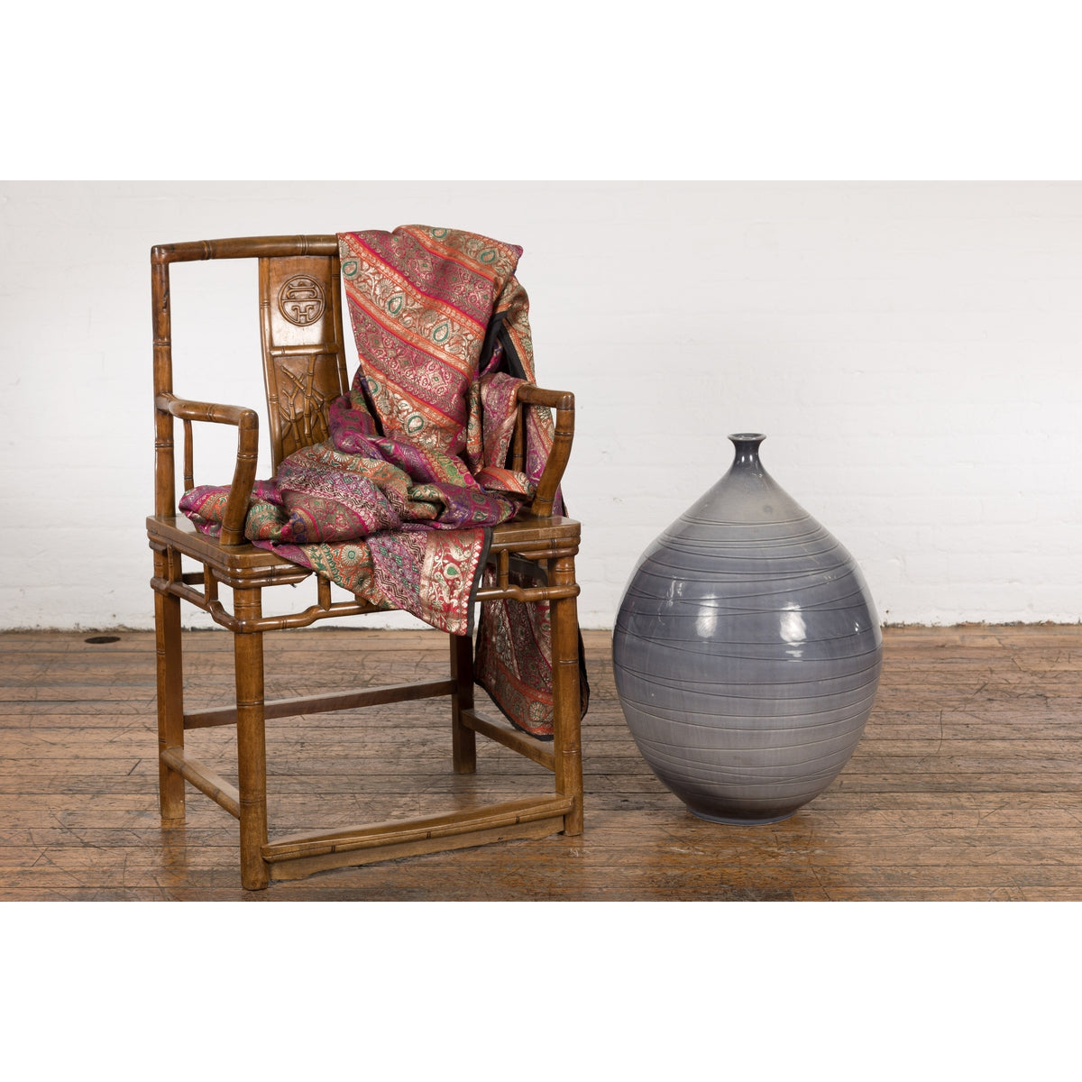 Prem Collection Hand Crafted Artisan Vase with Narrow Mouth and Blue Grey Glaze-3. Asian & Chinese Furniture, Art, Antiques, Vintage Home Décor for sale at FEA Home