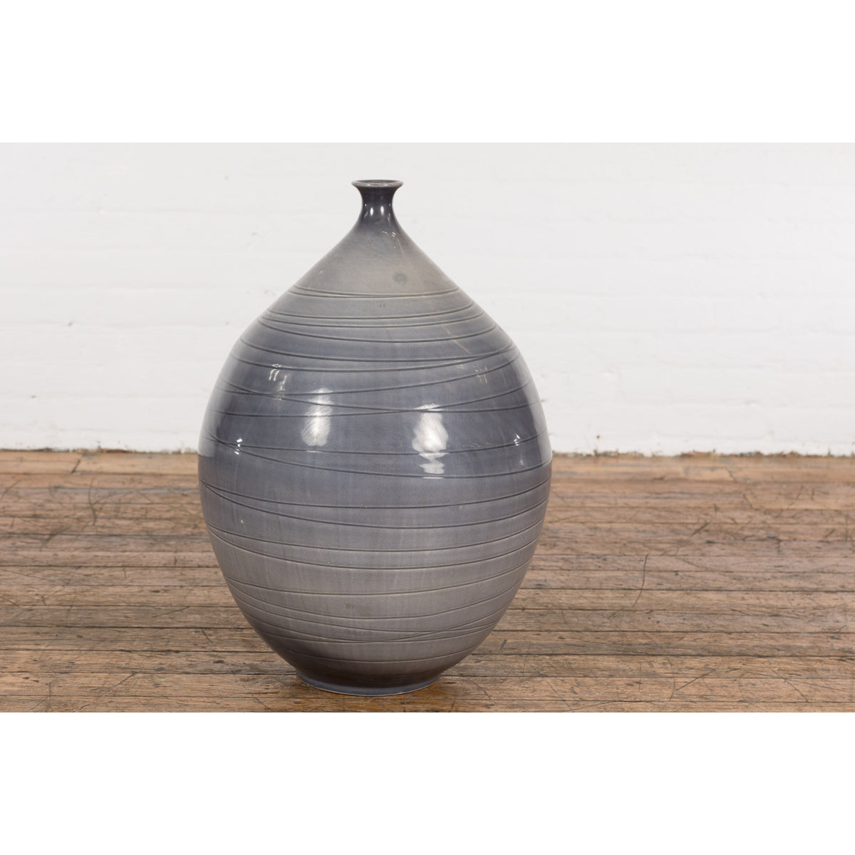 Prem Collection Hand Crafted Artisan Vase with Narrow Mouth and Blue Grey Glaze-4. Asian & Chinese Furniture, Art, Antiques, Vintage Home Décor for sale at FEA Home