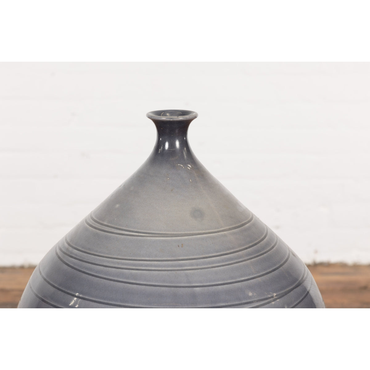 Prem Collection Hand Crafted Artisan Vase with Narrow Mouth and Blue Grey Glaze-5. Asian & Chinese Furniture, Art, Antiques, Vintage Home Décor for sale at FEA Home
