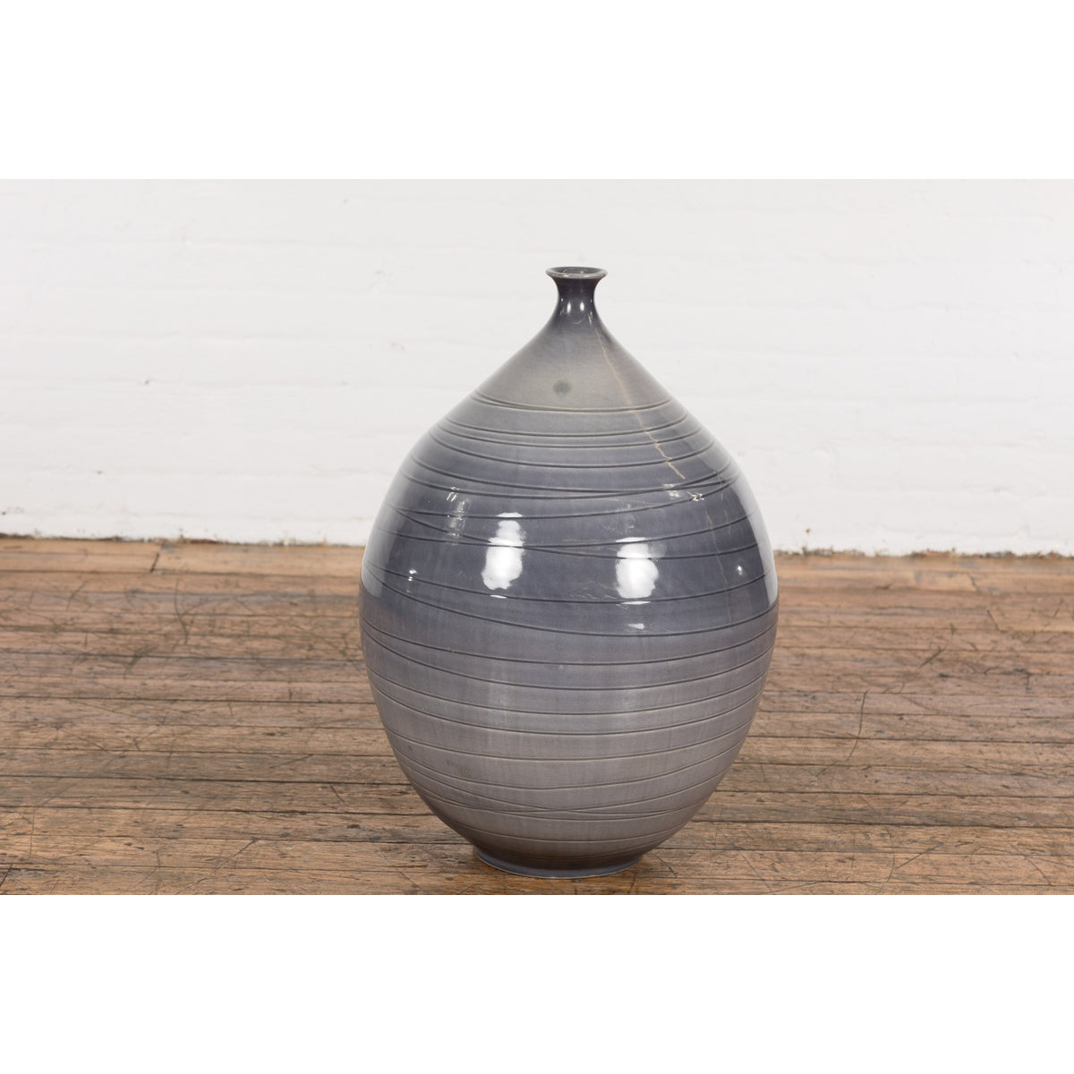Prem Collection Hand Crafted Artisan Vase with Narrow Mouth and Blue Grey Glaze-9. Asian & Chinese Furniture, Art, Antiques, Vintage Home Décor for sale at FEA Home