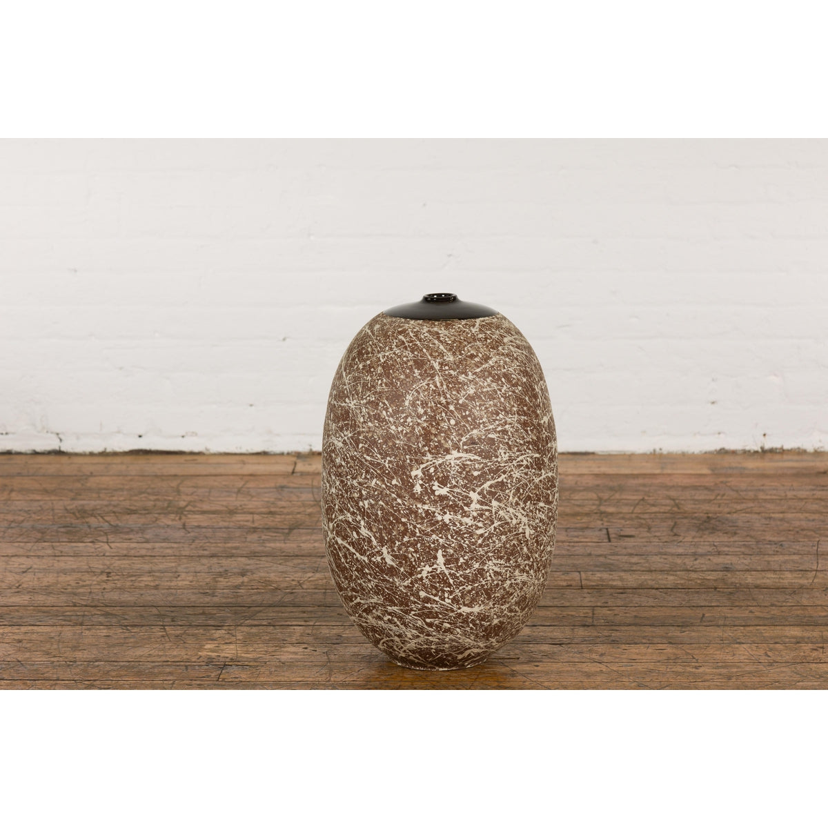 Large Brown & Splattered White Ceramic Decorative Vase-13. Asian & Chinese Furniture, Art, Antiques, Vintage Home Décor for sale at FEA Home